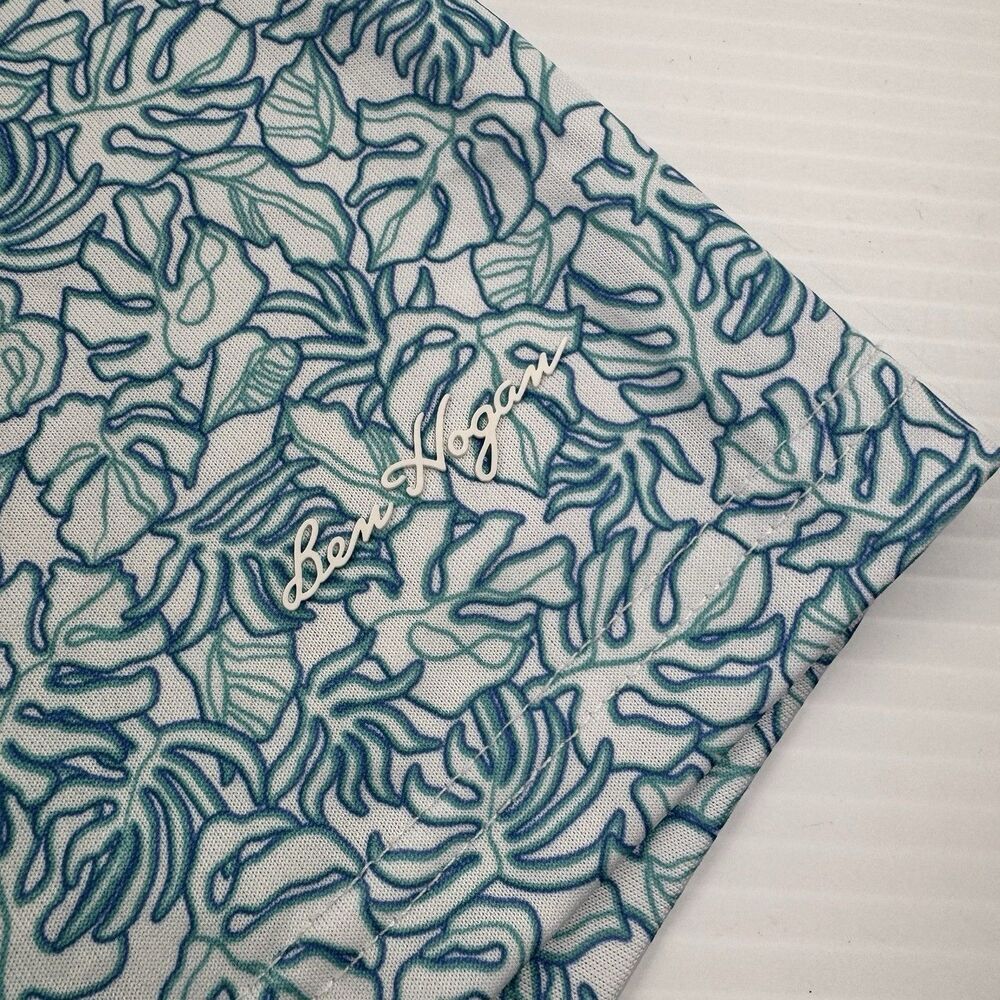 Ben Hogan Golf Polo Shirt Mens XL Blue Green Leaf Print Performance Stretch - Picture 3 of 9